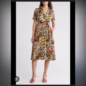 Tahari Short Sleeve Tie Waist Shirtdress